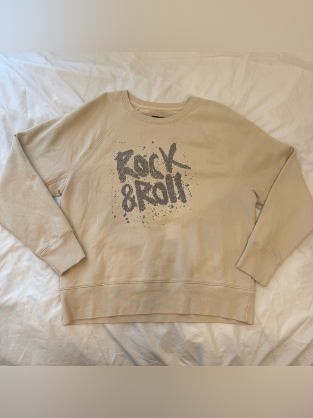 Zadig & Voltaire Beige Rock & Roll Strass Rhinestone Crewneck Sweatshirt Large